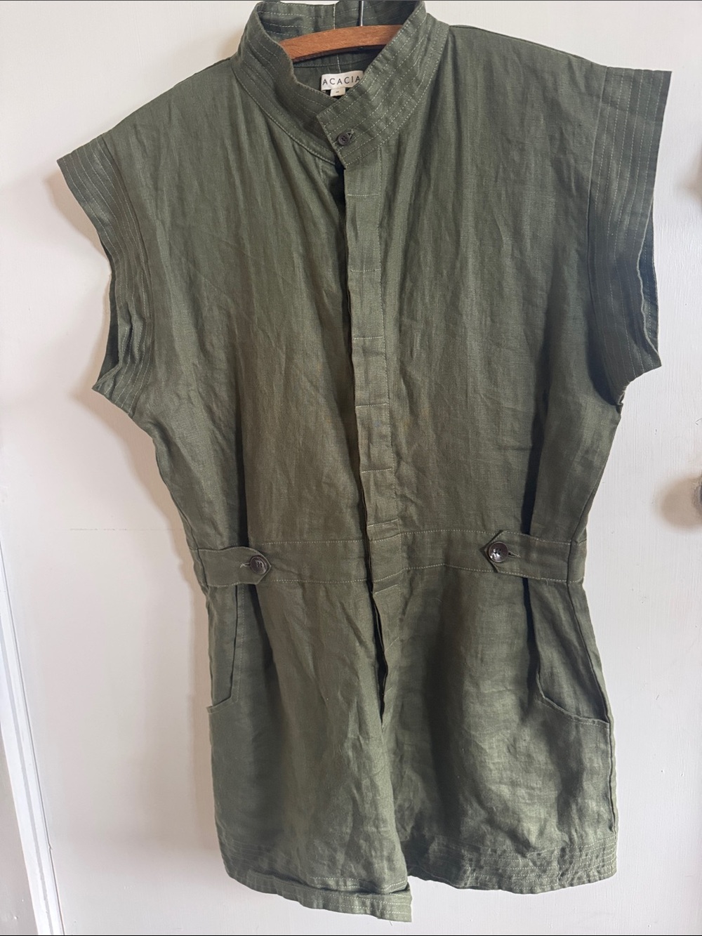ACACIA Swinwear Olive Green Linen Utility Jumpsuit Romper